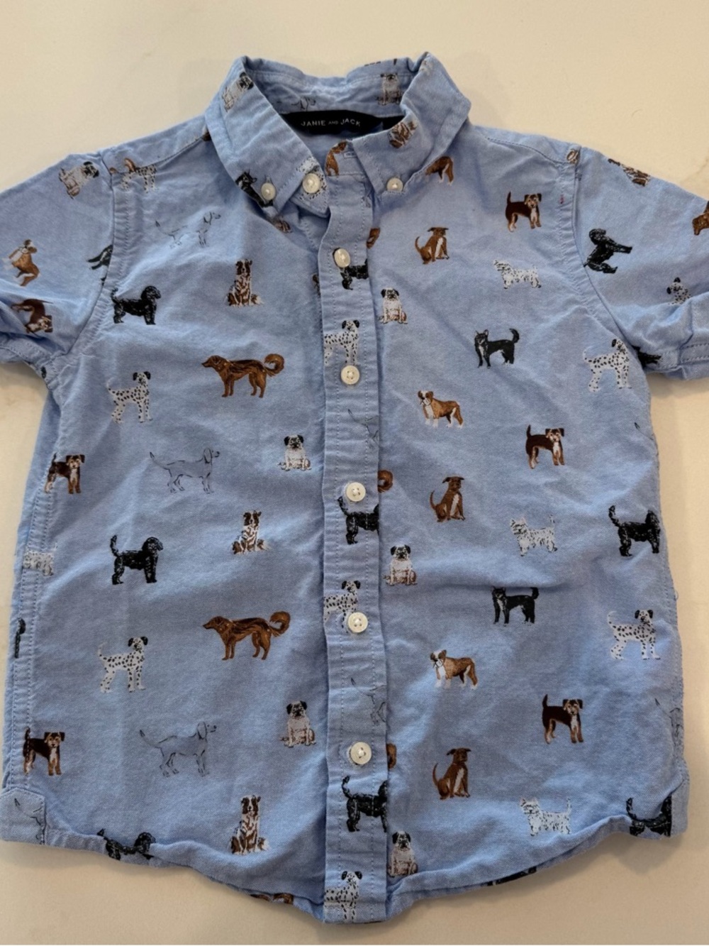 Janie and Jack Light Blue Short-Sleeve Dog Print Button-Down Shirt